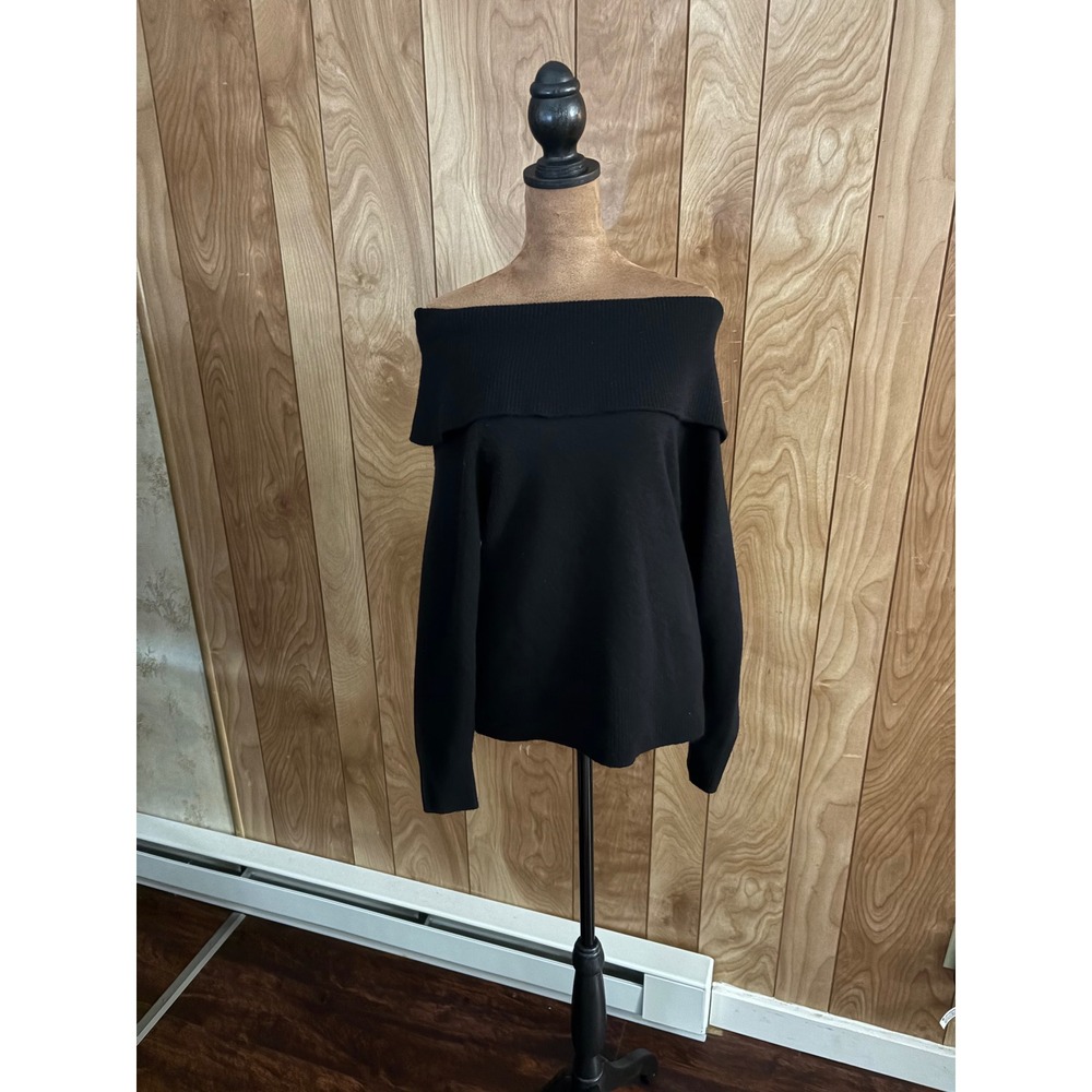 PAIGE Women Black Off The Shoulder Ribbed Knit Long Sleeve Sweater XS